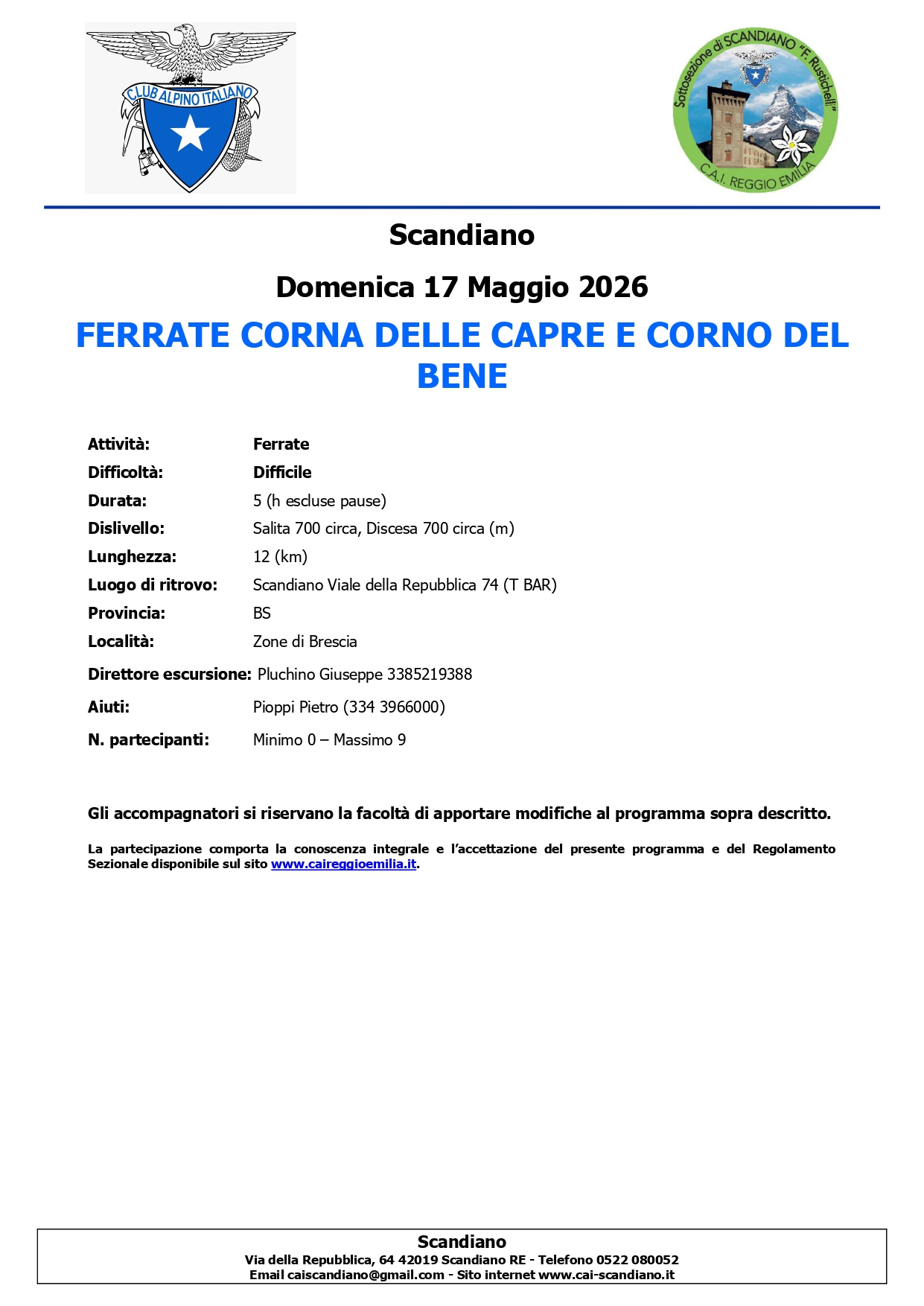 Ferrate Corna delle Capre e Corno del Bene :: cai-scandiano